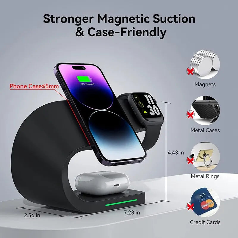 Magnetic Wireless Charger Stand 15W Induction Usb Chargers Quick Fast Charging Dock Station For iPhone 14 13 12 IWatch Airpods - Best Electrical Accessories