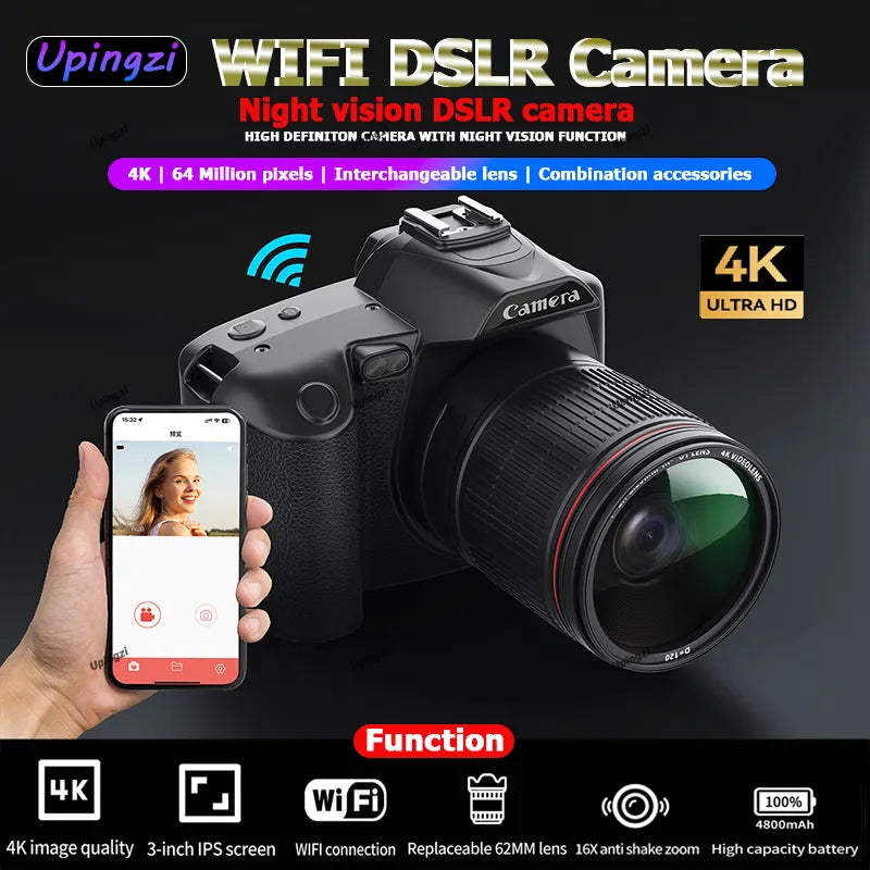 New product D5 4K dual camera High definition 64 million pixels Wifi DSLR camera Beauty Digital Camera Night vision camera - Best Electrical Accessories
