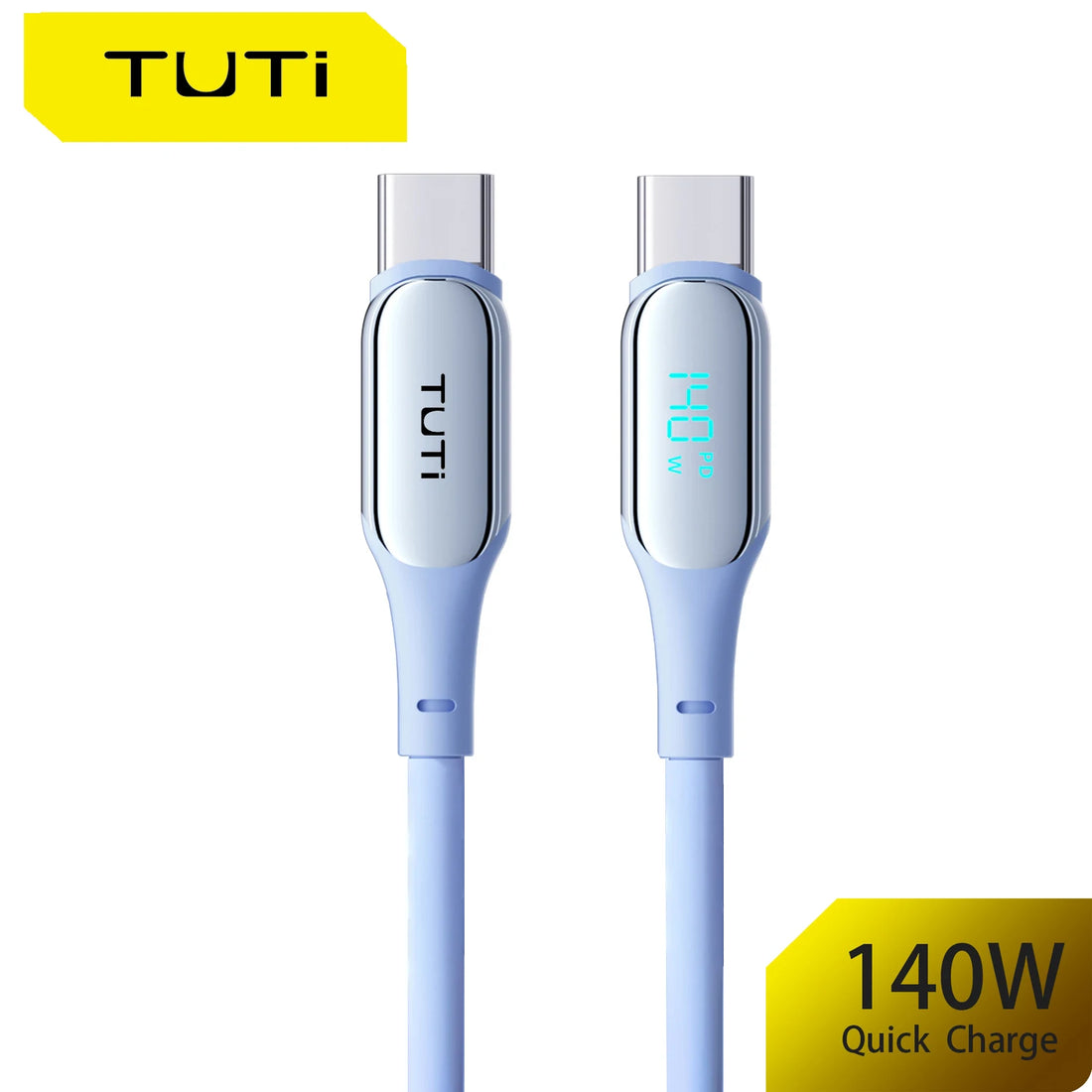 TUTI 140W USB-C Charging Cable – Fast Charge with LED Display &amp; Data Transfer Support
