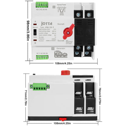 JOTTA 2P 100A 220V Mini ATS Automatic Transfer Switch Electrical Selector Switches Dual Power Switch