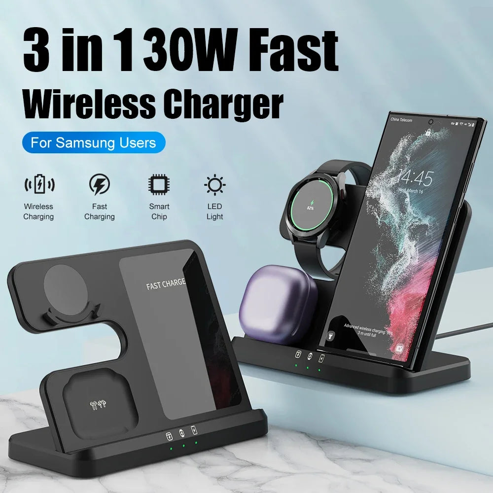 3 in 1 Wireless Charger Stand for Samsung Galaxy S23 S22 21 Ultra S20 30W Fast Charging Dock Station Watch 6 /5 Holder Buds2 Pro - Best Electrical Accessories