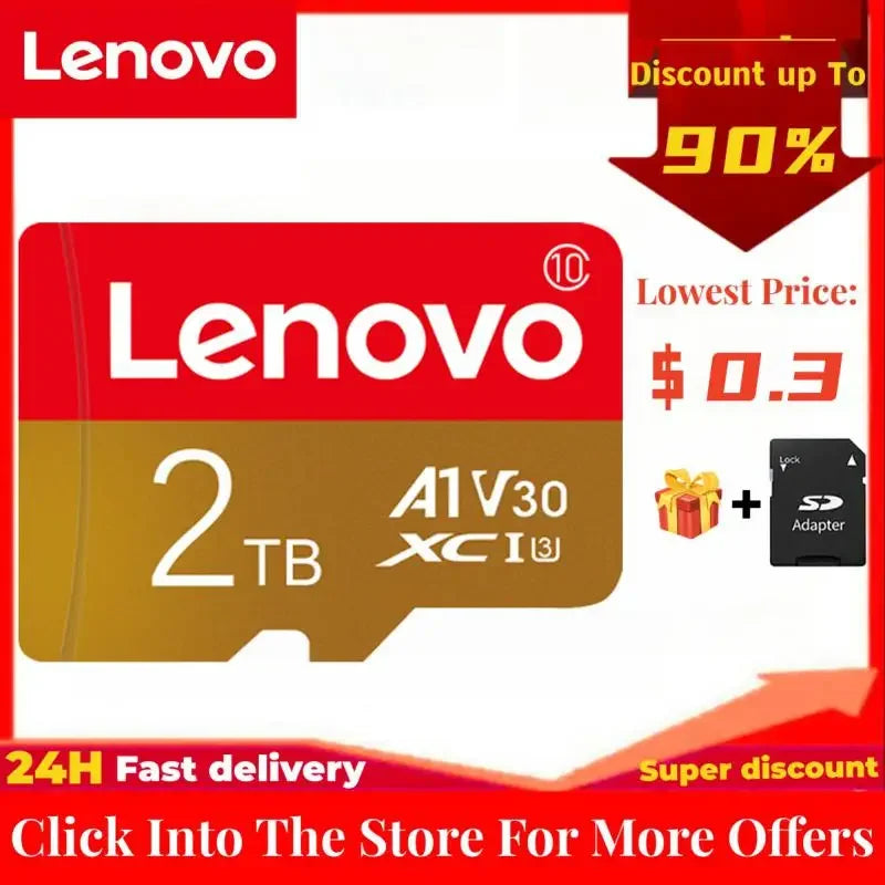 Lenovo 2TB 1TB Memory Card 128GB 256GB 512GB High Speed SD/TF Flash Card 64GB Small TF SD Flash MemoryCard With SD Adapter