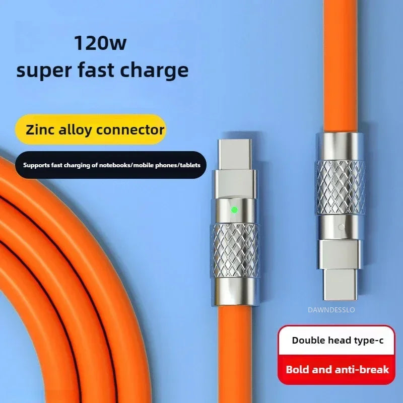 120W 7A Super Fast PD Type-C Liquid Silicone Cable — USB-C to USB-C Charger for Xiaomi & Huawei, 1M/1.5M/2M Options