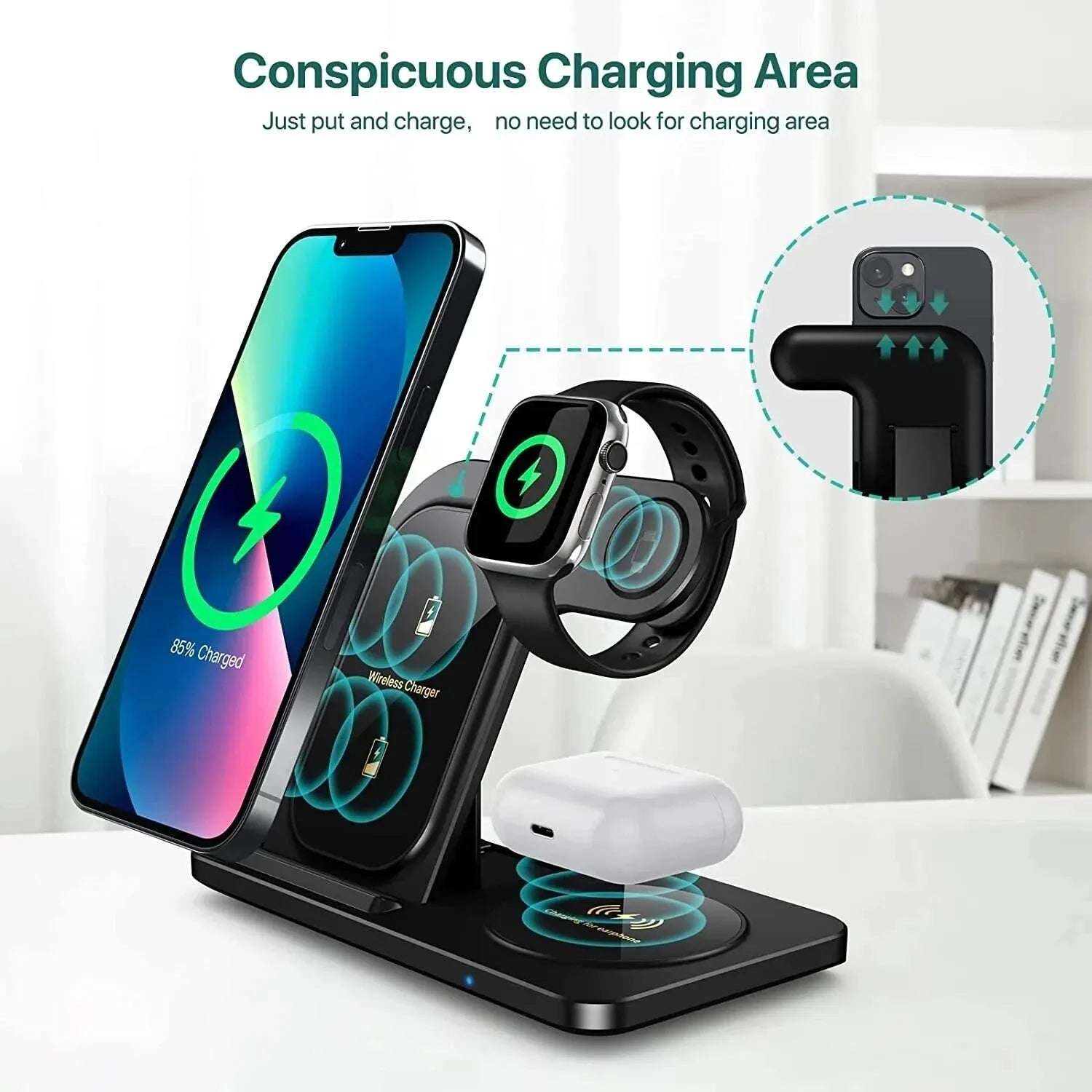 3 in 1 Wireless Charger Stand Pad For iPhone 15 14 13 12 X Max Foldable Fast Charging Station Dock For IWatch 8 7 SE AirPods Pro - Best Electrical Accessories