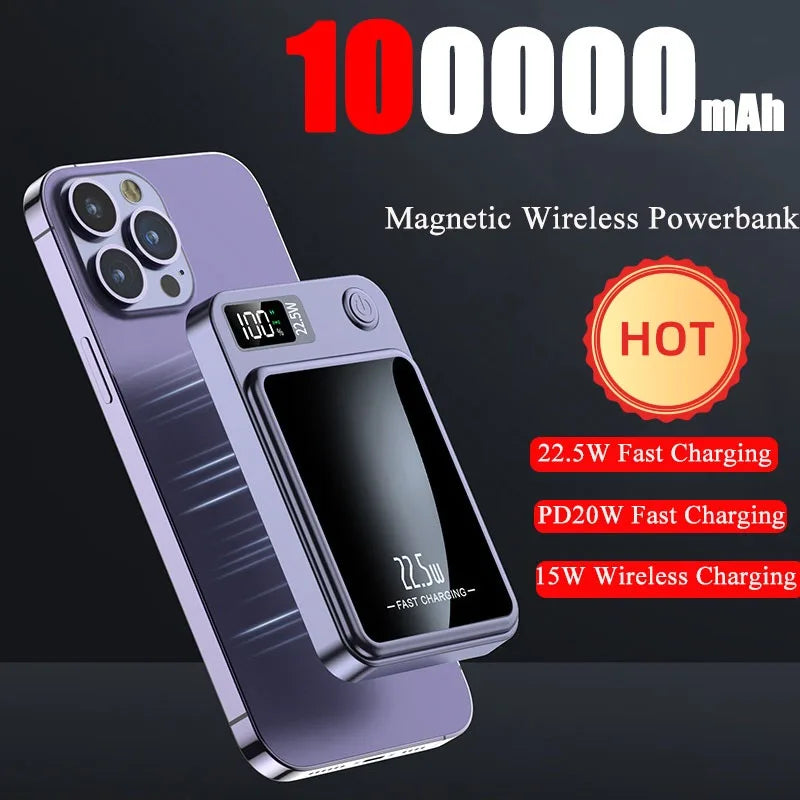 100000mAh Wireless Magnetic Mini Power Bank Magsafe Fast Charging Light And Thin Portable Waterproof Free Shipping For Iphone - Best Electrical Accessories