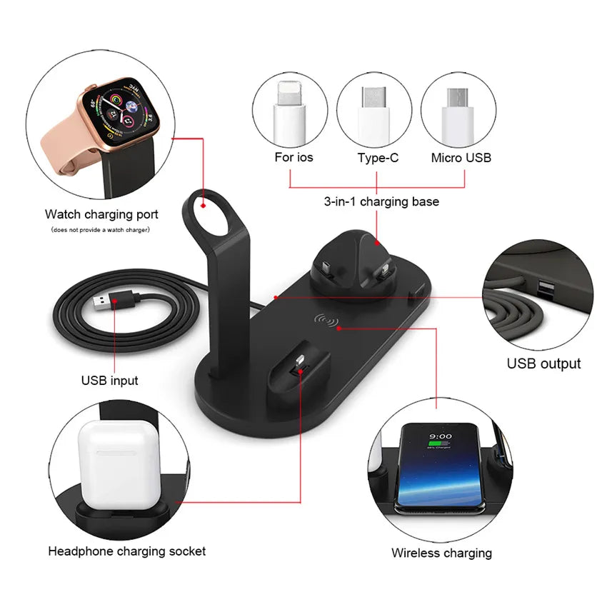 5 In 1 Wireless Charger Stand Pad For iPhone 15 14 13 12 11 X Apple Watch Airpods Desk Phone Chargers Fast Charging Dock Station - Best Electrical Accessories