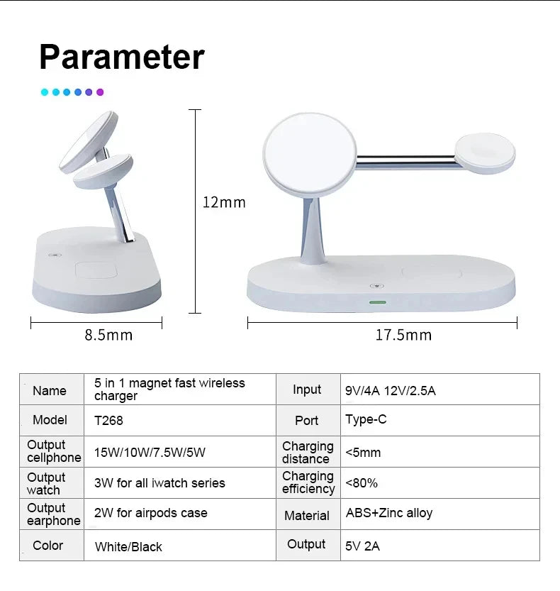 5 in 1 Magnetic Wireless Charger 30W Fast Charging Station Stand For Iphone Pro Max/Apple Watch/Airpods Pro with Led Night Light - Best Electrical Accessories