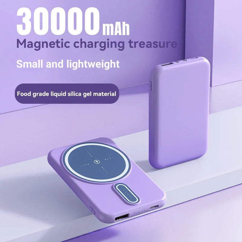 Mini Multi-color 30000mah Large Capacity Power Bank Wireless Magnetic Fast Charging Portable External Battery Free Shipping - Best Electrical Accessories