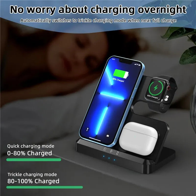 3 In 1 Wireless Charger Stand Pad For iPhone 15 14 13 Samsung S22 S21 Galaxy Watch 5 4 3 Active Buds Fast Charging Dock Station - Best Electrical Accessories