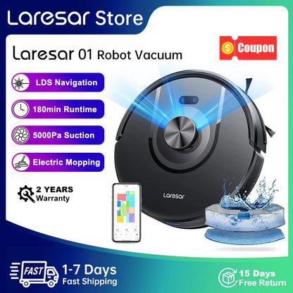 Laresar 01 Robot Vacuum Cleaner Mop LDS Lidar Navigation 5000Pa Smart Planned Mapping Home Floor Washing Carpet Pet Hair Clean