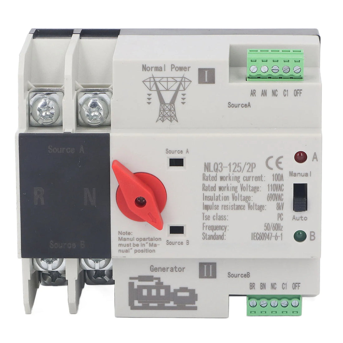 AC110V Dual Power Automatic Transfer Switch 100A Millisecond Response Speed Ensure Continuance Dual Power Switch