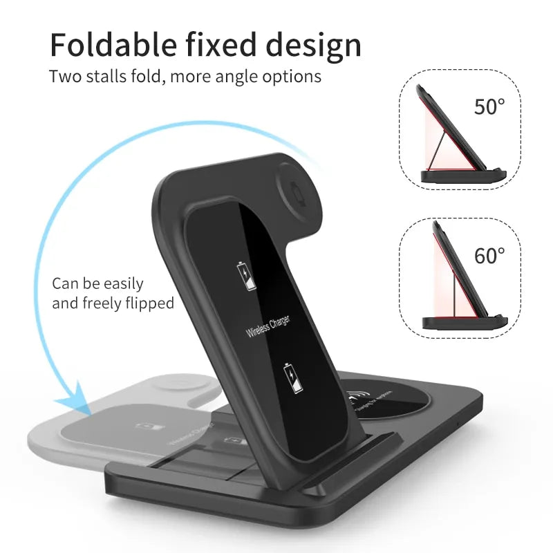 3 in 1 Wireless Charger Stand Pad For iPhone 15 14 13 12 X Max Foldable Fast Charging Station Dock For IWatch 8 7 SE AirPods Pro - Best Electrical Accessories