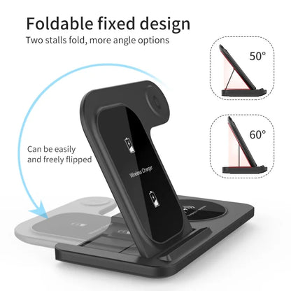 3 in 1 Wireless Charger Stand Pad For iPhone 15 14 13 12 X Max Foldable Fast Charging Station Dock For IWatch 8 7 SE AirPods Pro - Best Electrical Accessories