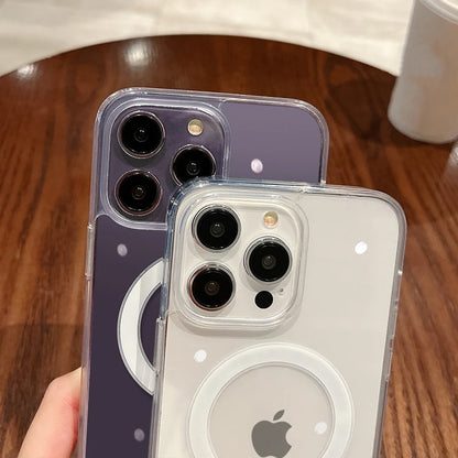 For Magesafe Magnetic Transparent Wireless Charge Case For iPhone 11 12 13 14 15 16 17 Air Pro Max Plus Mini Shockproof PC Cover Best Electrical Accessories