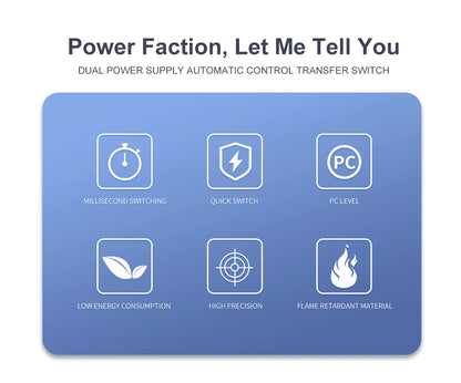 TOMZN Single Phase Din Rail ATS for PV inverter Dual Power Automatic Transfer Selector Switches Uninterrupted 2P 63A 100A 125A