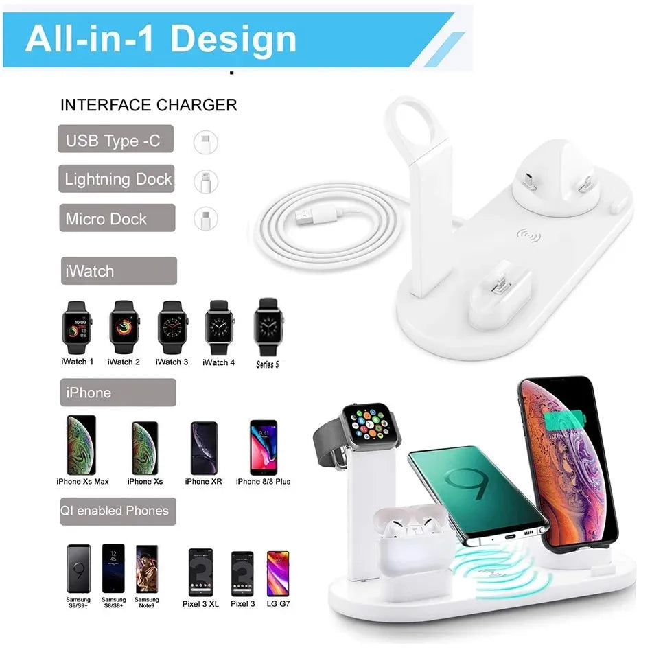 5 In 1 Wireless Charger Stand Pad For iPhone 15 14 13 12 11 X Apple Watch Airpods Desk Phone Chargers Fast Charging Dock Station - Best Electrical Accessories