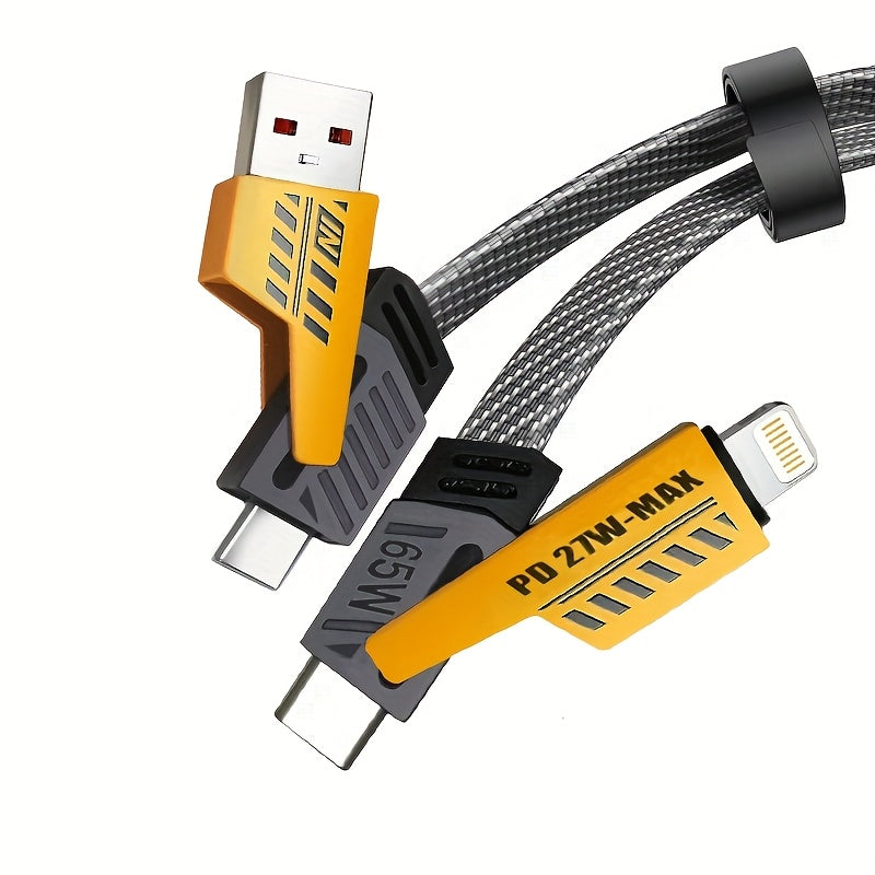 ⚡ 4-in-1 Fast Charging Cable 🔌 USB-A, Type-C & Lightning Connectors 📱