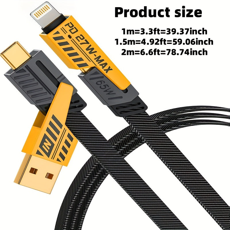 ⚡ 4-in-1 Fast Charging Cable 🔌 USB-A, Type-C &amp; Lightning Connectors 📱