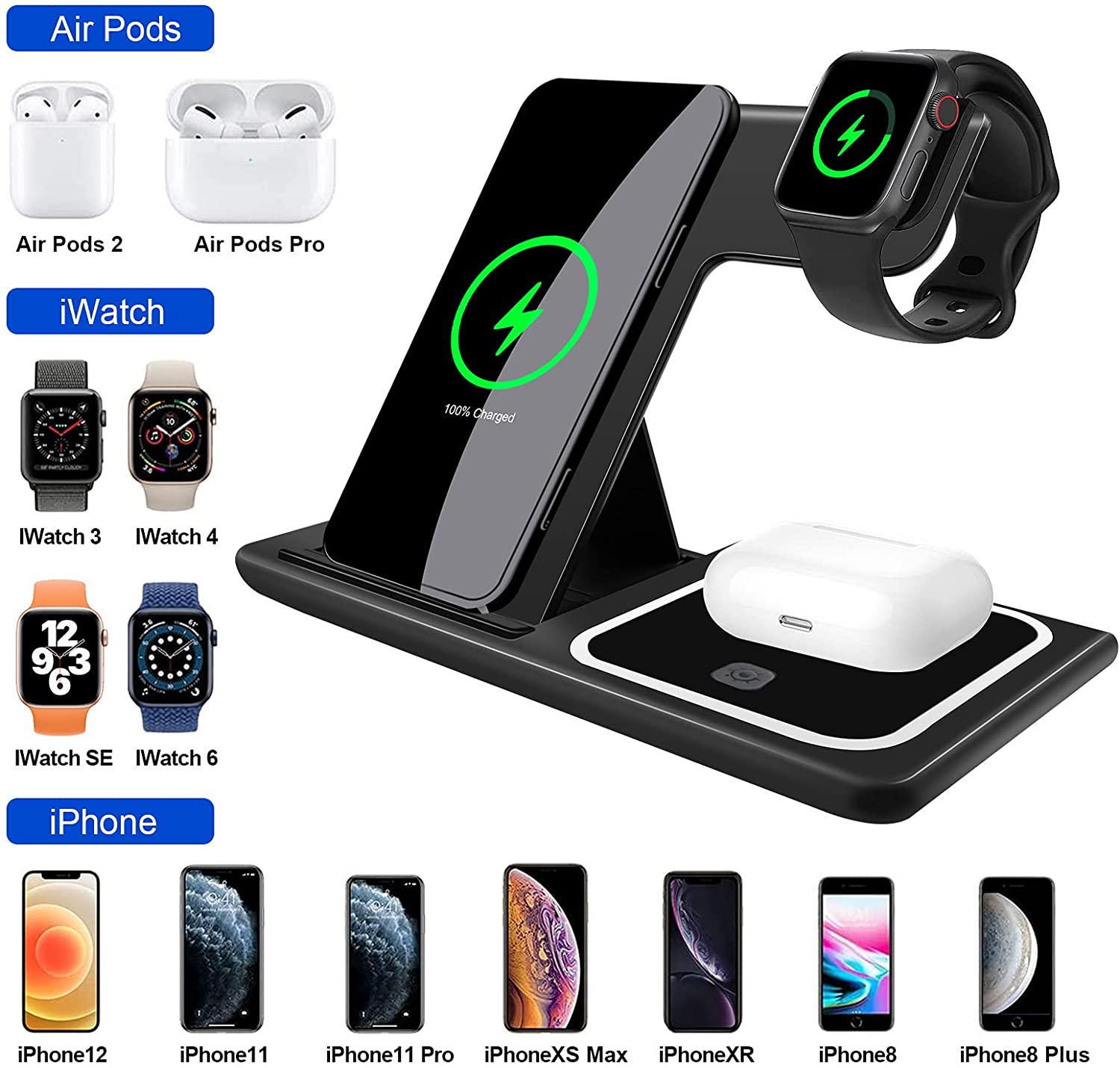 Foldable Wireless Charger 3 in 1, for iPhone, Watch and AirPods - Best Electrical Accessories