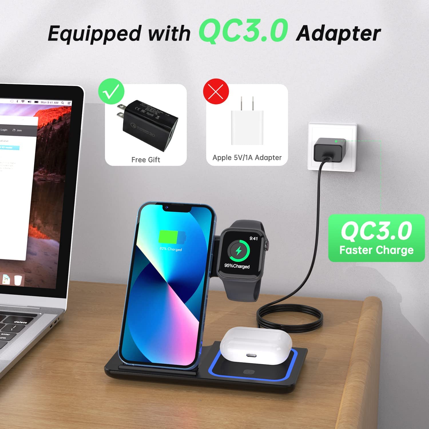 Foldable Wireless Charger 3 in 1, for iPhone, Watch and AirPods - Best Electrical Accessories