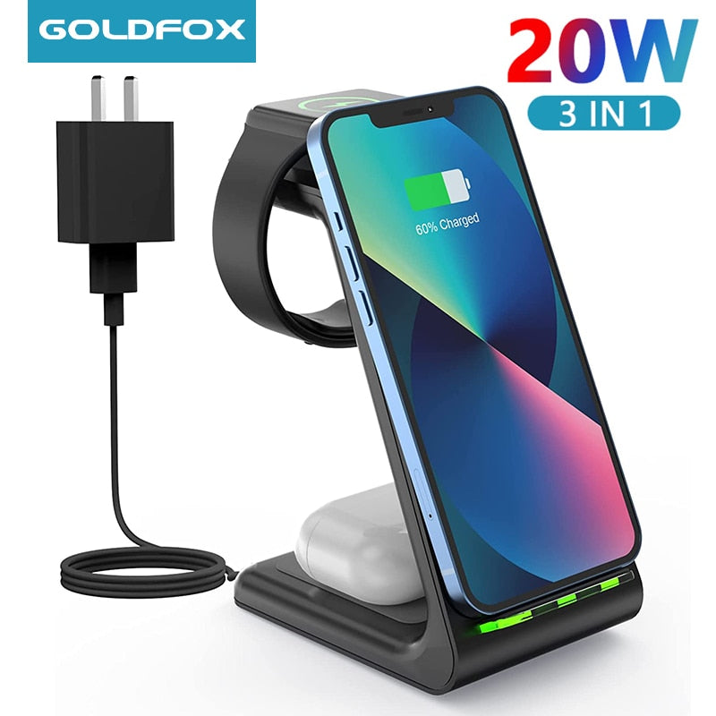 3 in 1 Wireless Charger for iPhone, Apple Watch and Airpods - Best Electrical Accessories