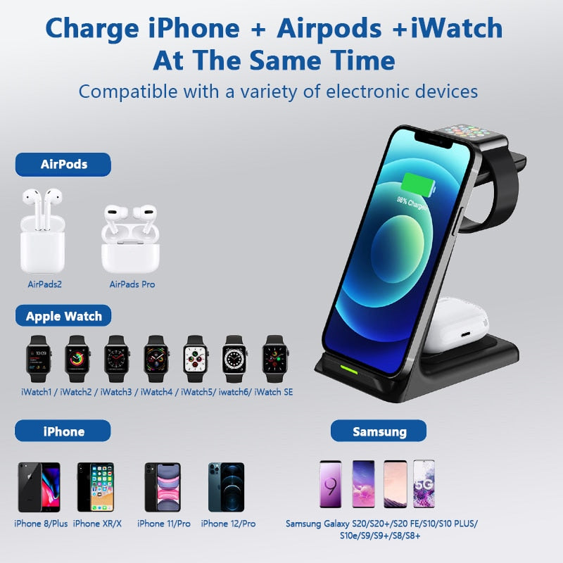 3 in 1 Wireless Charger for iPhone, Apple Watch and Airpods - Best Electrical Accessories